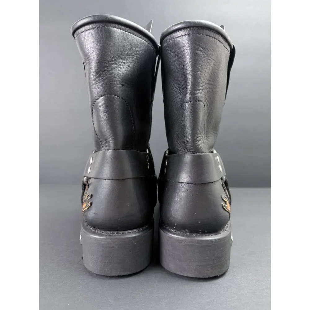 Xelement Men’s Motorcycle Harness Boots Black Leather Flame Biker Size 11M